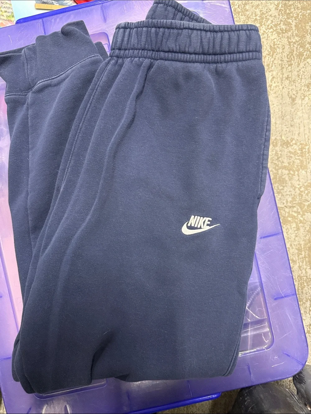 Nike Kids Navy Blue Fleece Joggers with White Logo